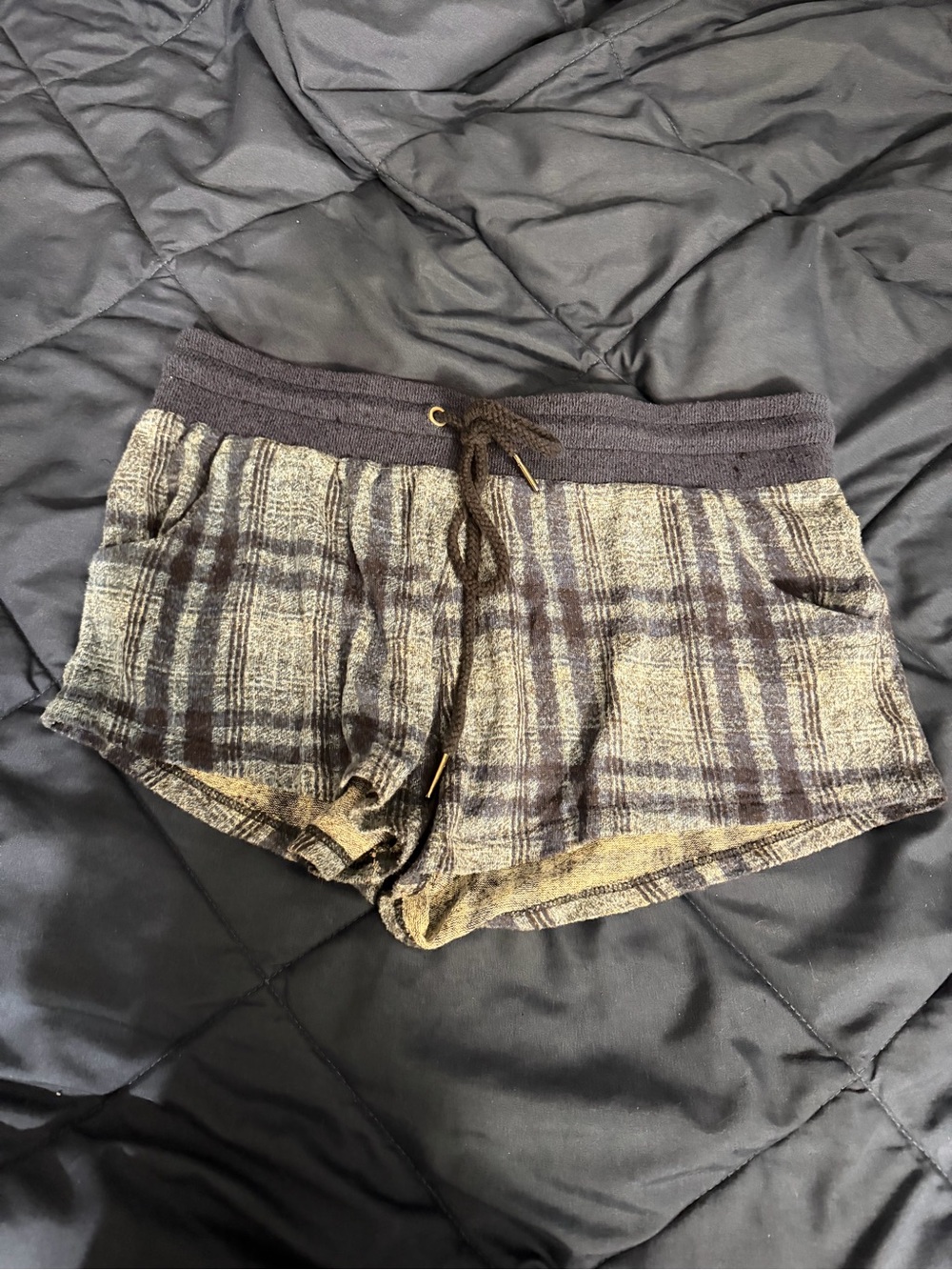 Out from Under blue plaid brushed fleece shorts